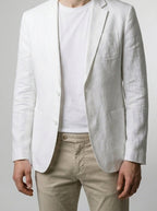 Men's Classic Linen Patch Pocket Blazer with Notch Lapels