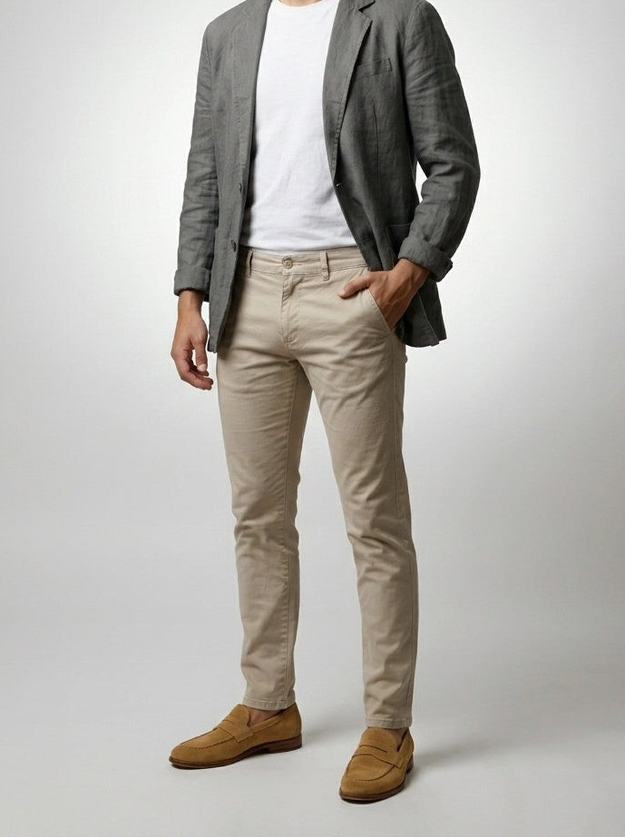 Men's Classic Linen Two Button Blazer with Notch Lapels