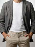 Men's Classic Linen Two Button Blazer with Notch Lapels