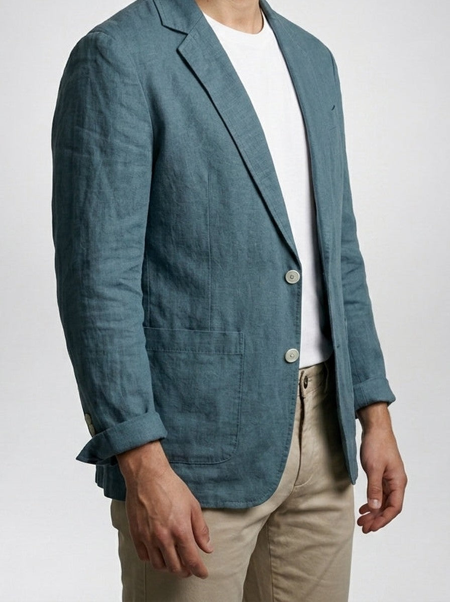Men's Classic Linen Two Button Blazer with Notch Lapels