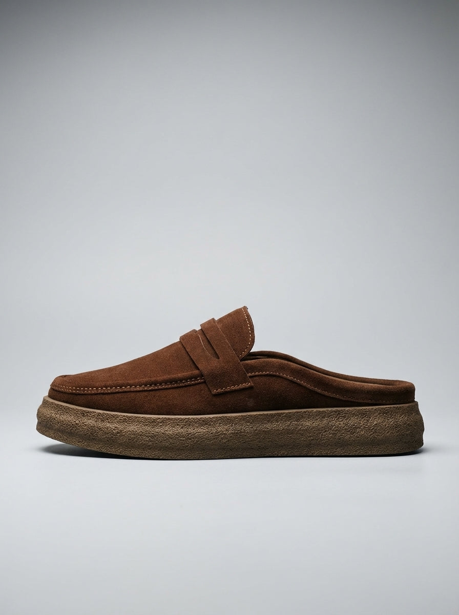 Men's Classic Slip-On Crepe Sole Penny Strap Loafer Mules