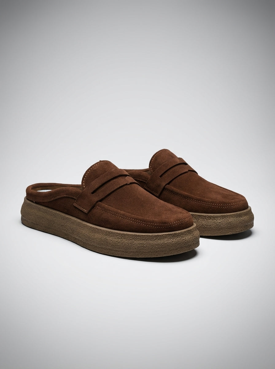 Men's Classic Slip-On Crepe Sole Penny Strap Loafer Mules