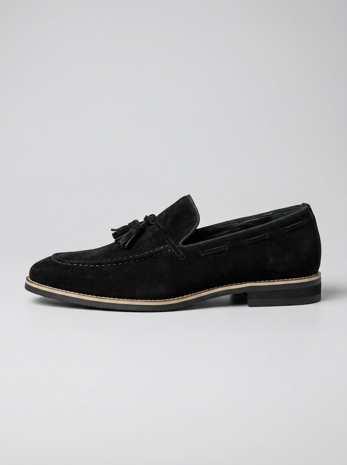 Men's Classic Slip-On Suede Tassel Loafers with Contrast Welt