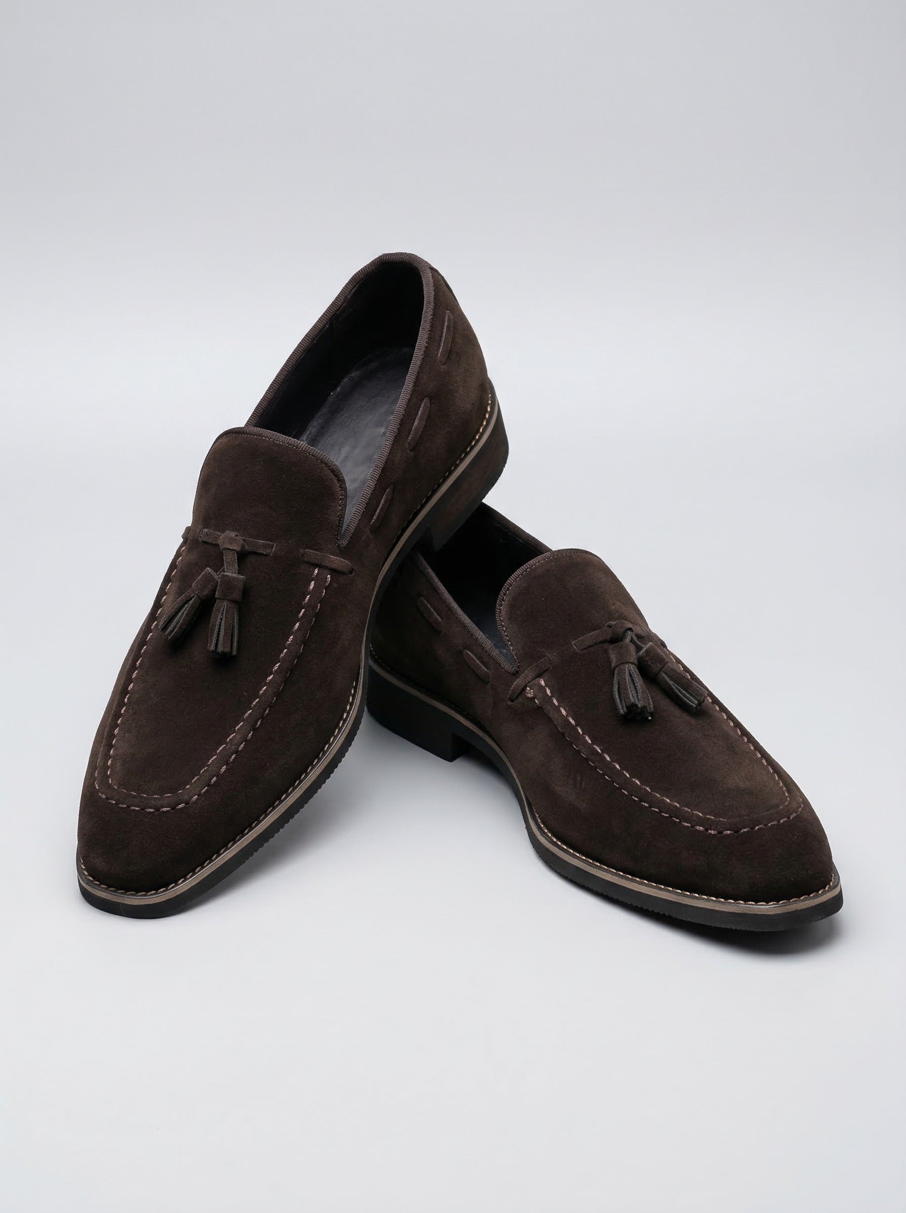 Men's Classic Slip-On Suede Tassel Loafers with Contrast Welt