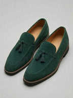 Men's Classic Slip-On Suede Tassel Loafers with Contrast Welt