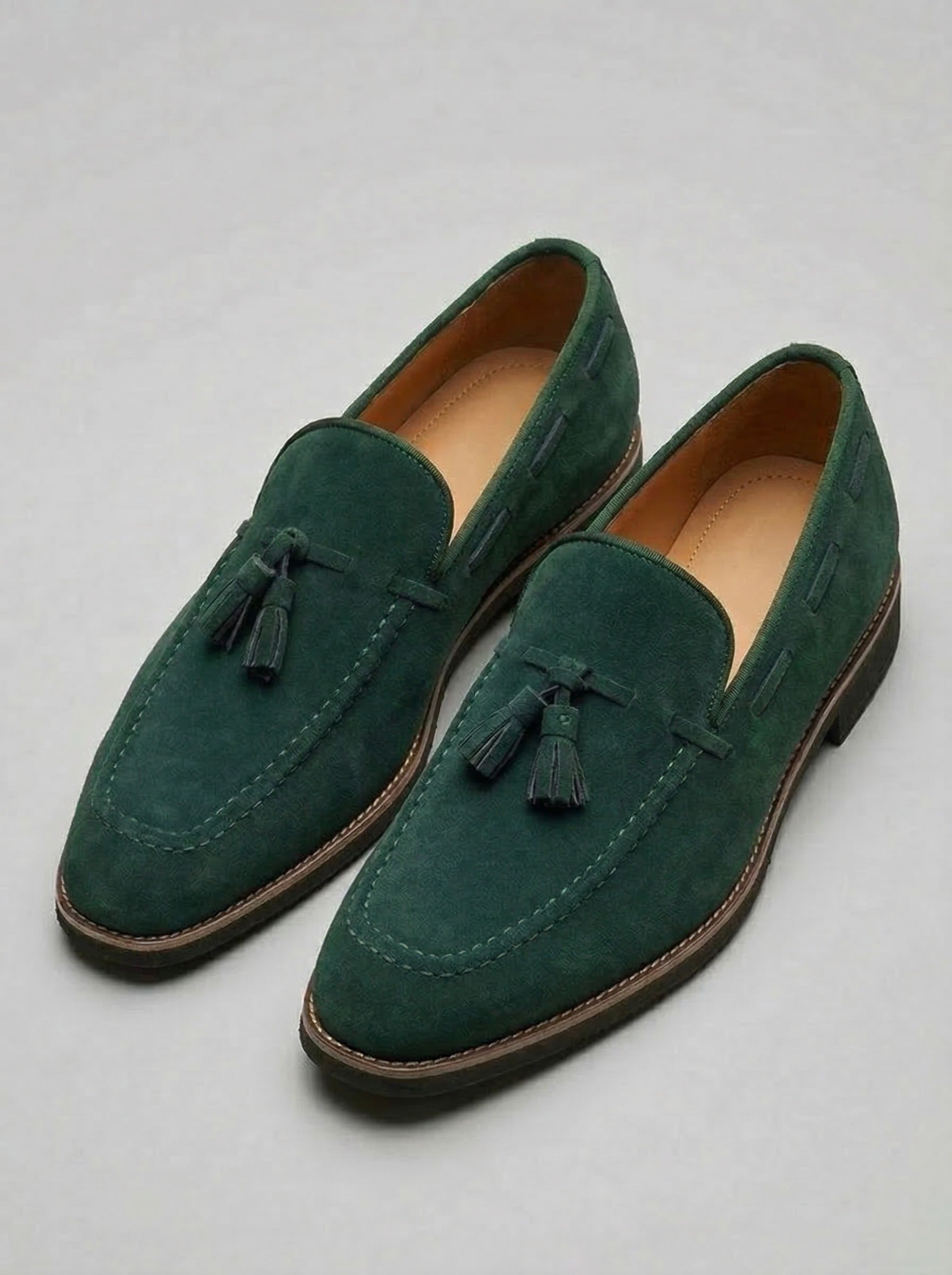 Men's Classic Slip-On Suede Tassel Loafers with Contrast Welt
