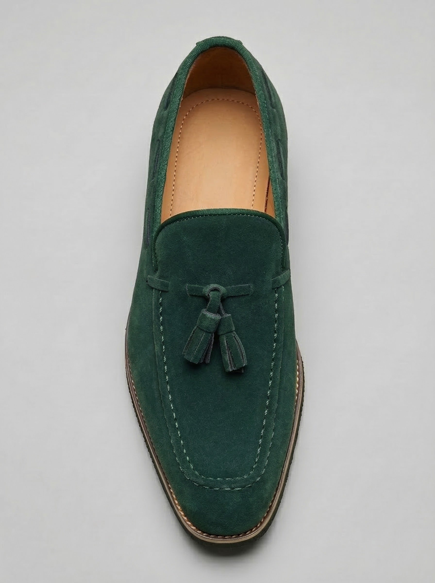 Men's Classic Slip-On Suede Tassel Loafers with Contrast Welt