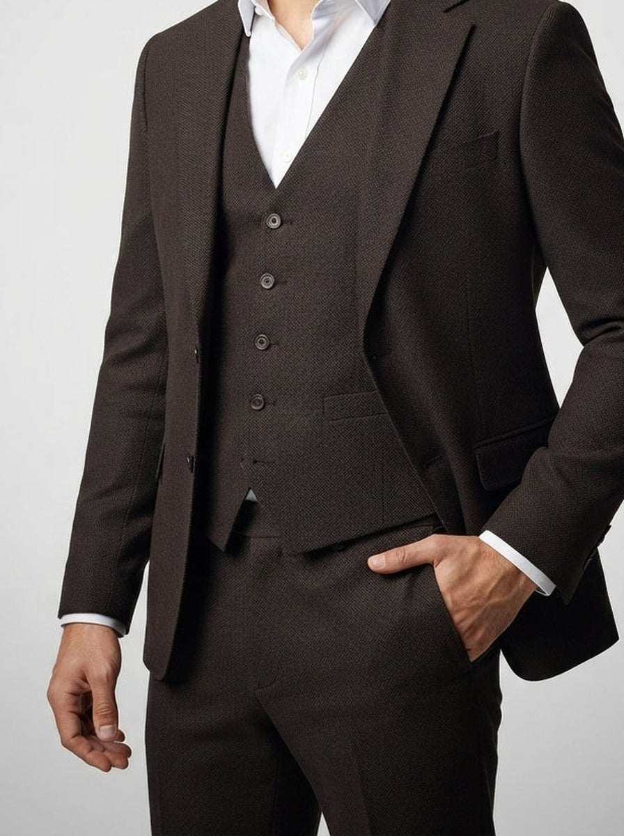 Men's Classic Three-Piece Wedding Suit with Notch Lapels