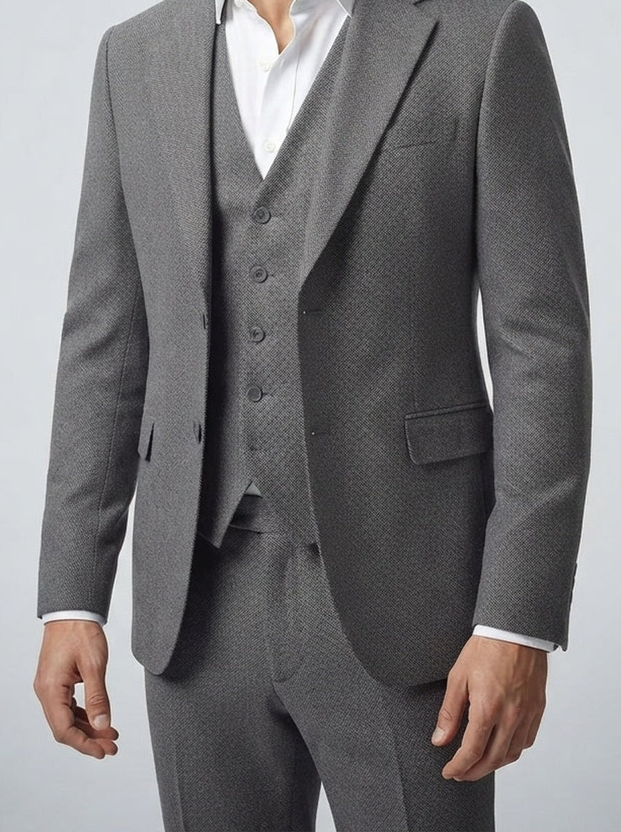 Men's Classic Three-Piece Wedding Suit with Notch Lapels