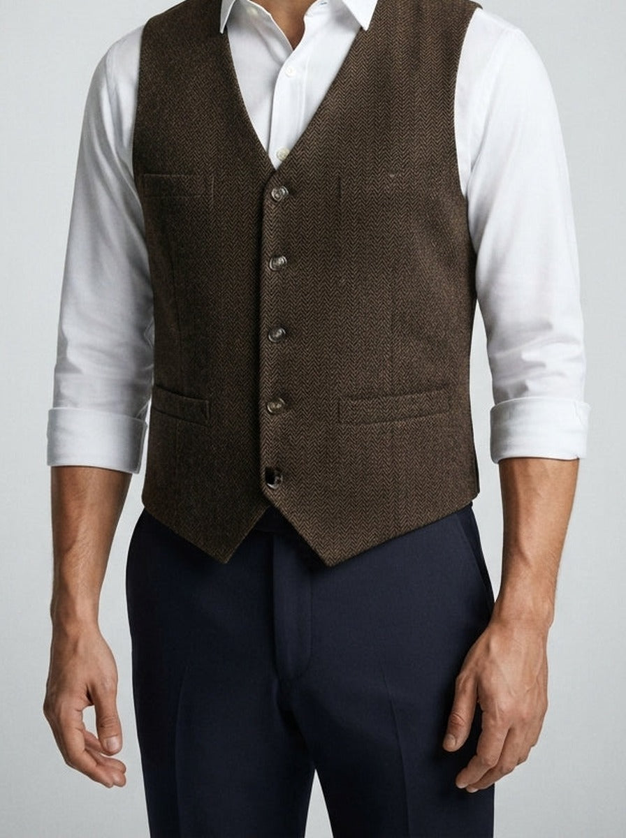 Men's Classic Tweed Tailored Wedding Waistcoat