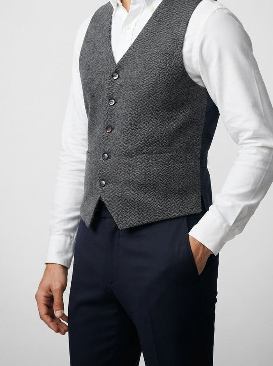 Men's Classic Tweed Tailored Wedding Waistcoat