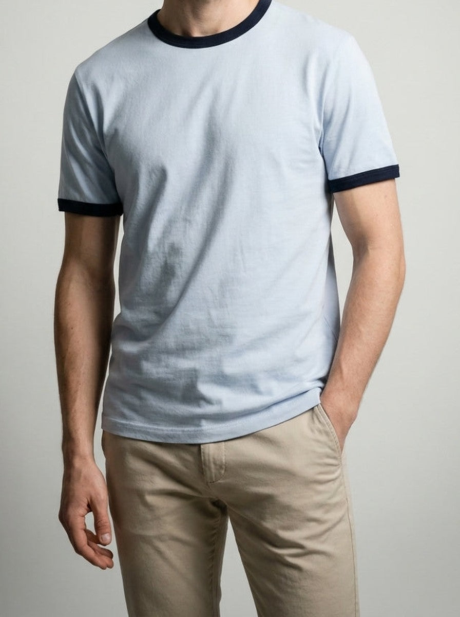 Men's Contrast Trim Cotton Crew Neck T-Shirt