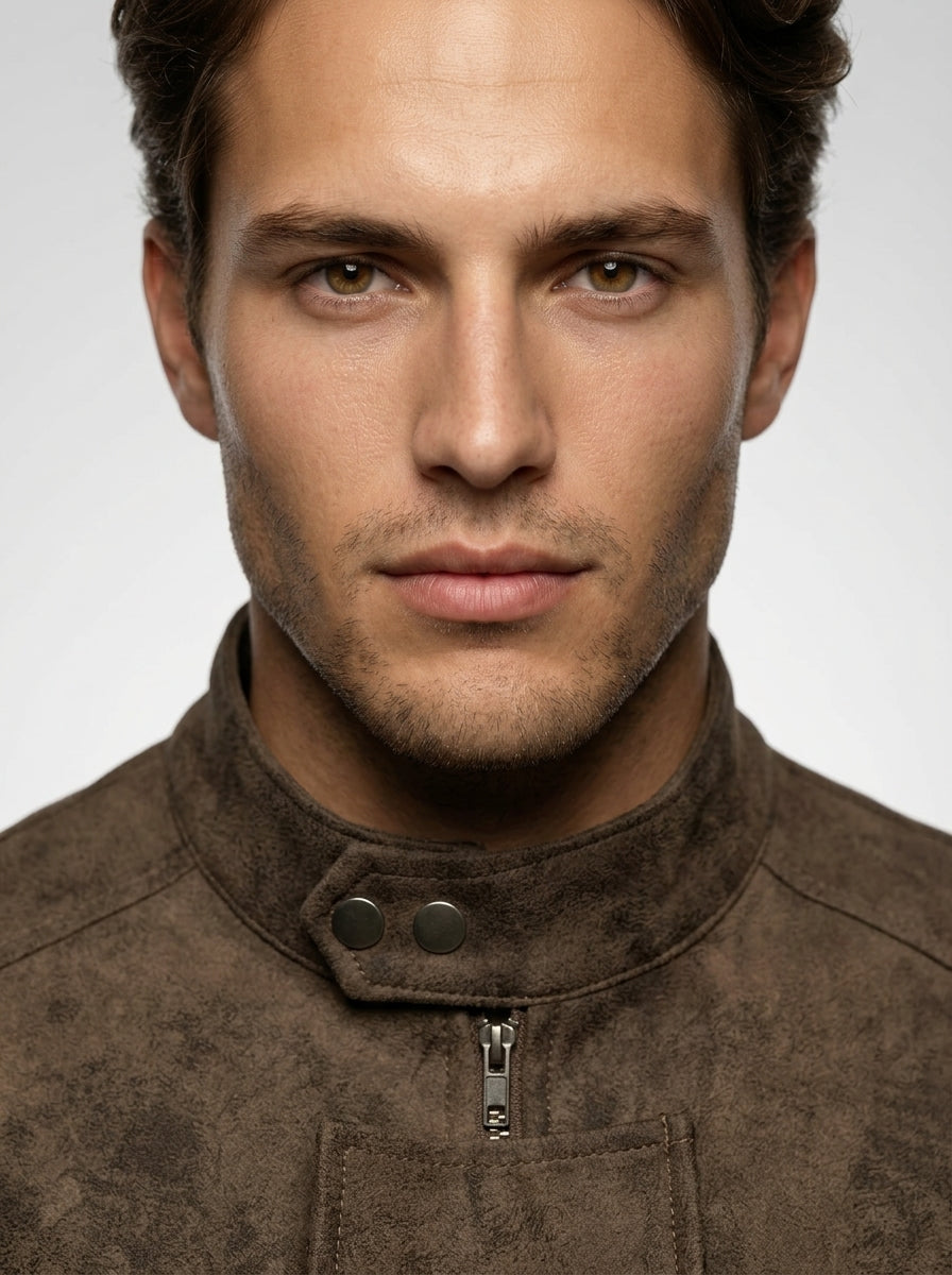 Men's Distressed Textured Moto Jacket