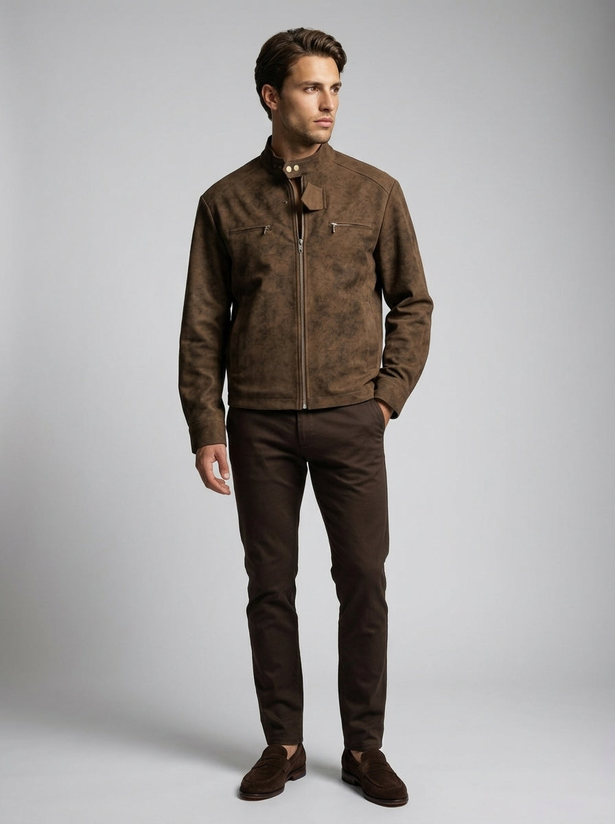 Men's Distressed Textured Moto Jacket