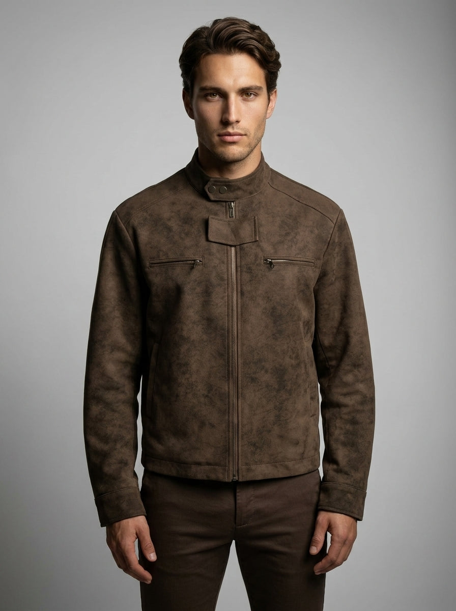 Men's Distressed Textured Moto Jacket