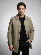 Men's Flat Collar Button Through Mid Length Trench Coat