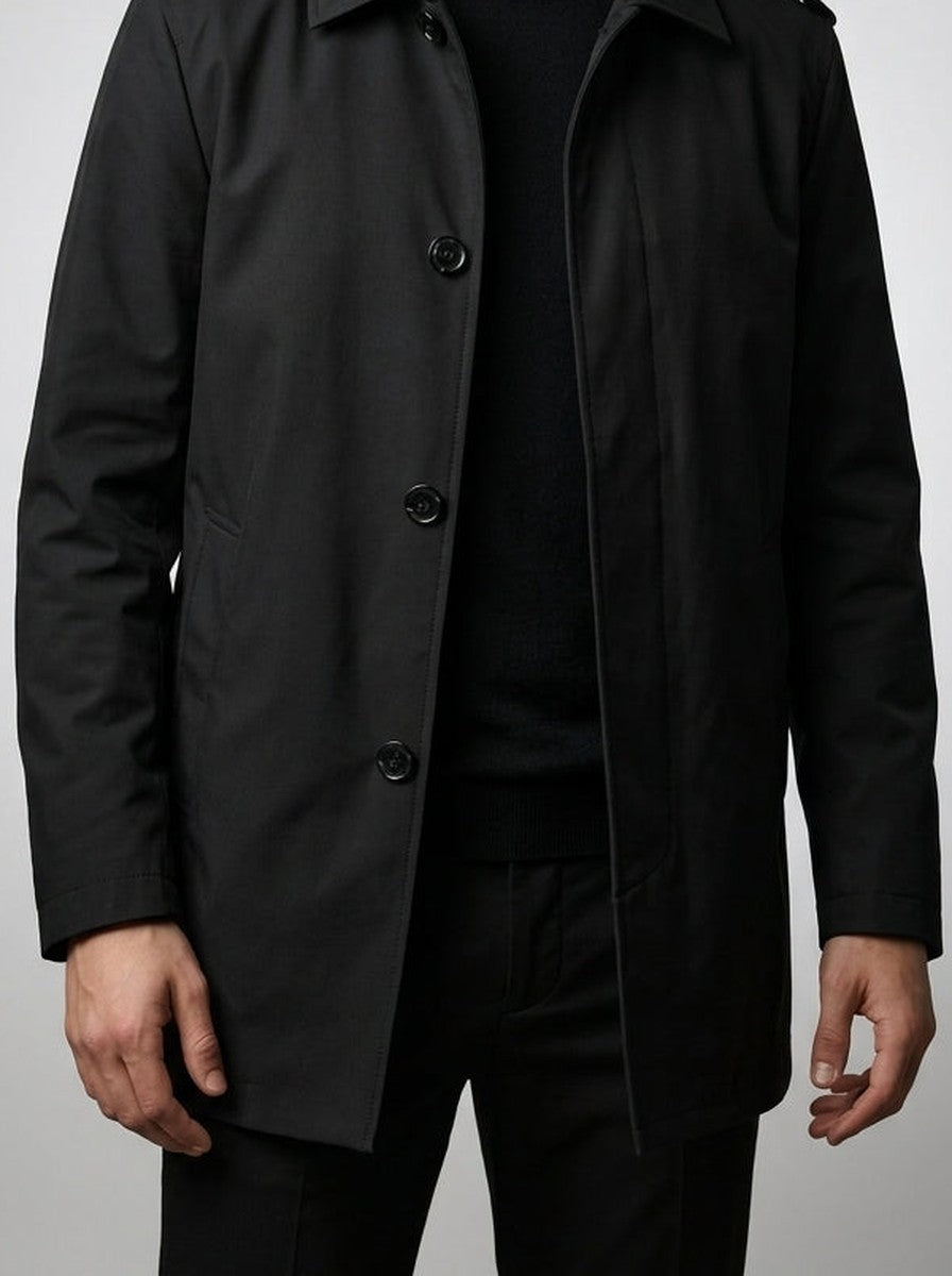 Men's Flat Collar Button Through Mid Length Trench Coat