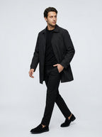 Men's Flat Collar Button Through Mid Length Trench Coat