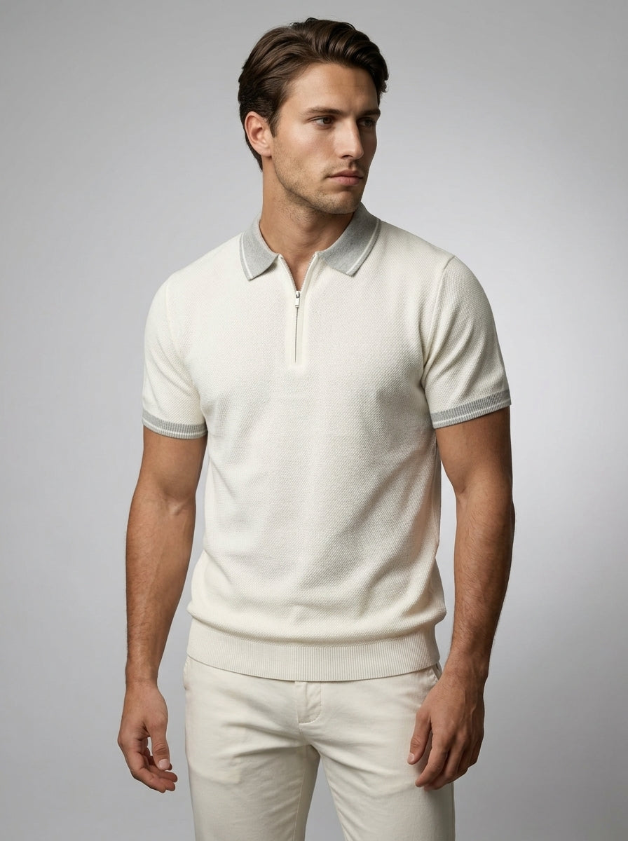 Men's Gauge Knit Quarter Zip Polo Shirt