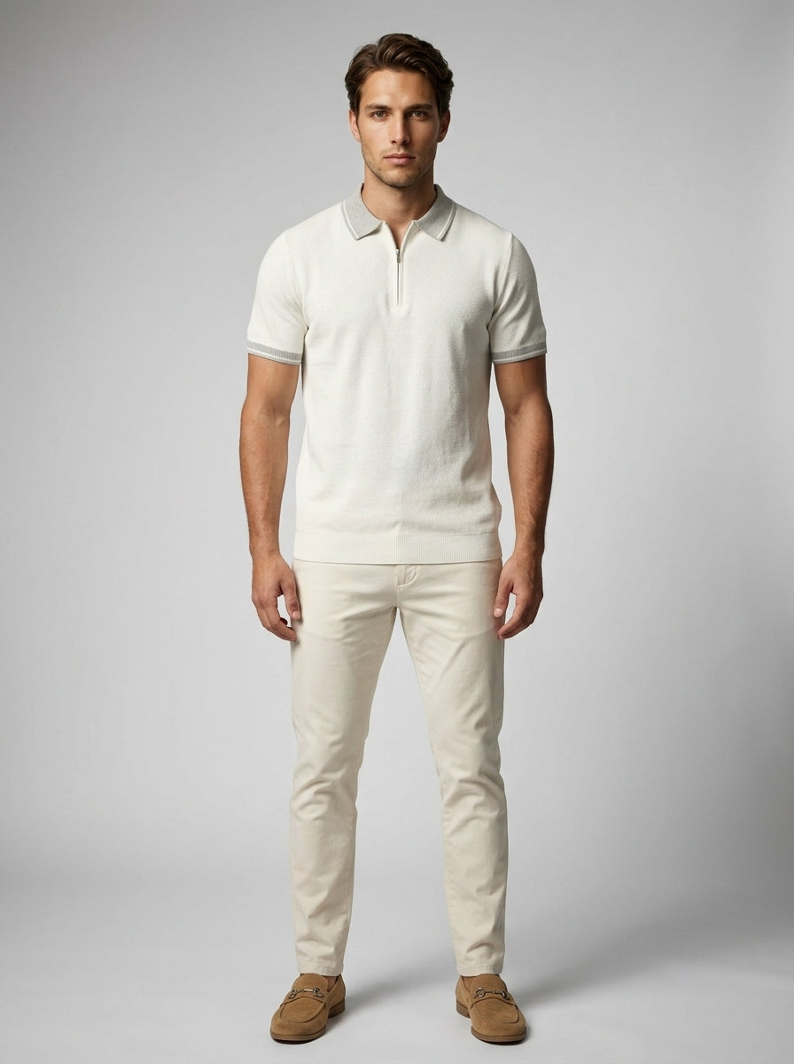 Men's Gauge Knit Quarter Zip Polo Shirt