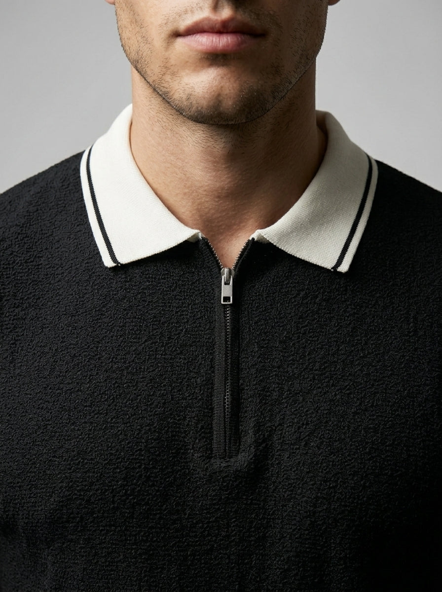 Men's Gauge Knit Quarter Zip Polo Shirt