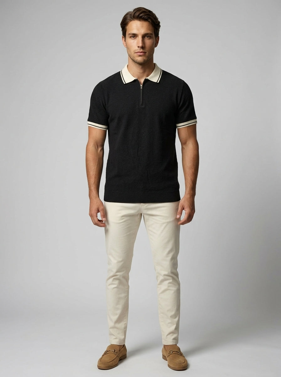 Men's Gauge Knit Quarter Zip Polo Shirt