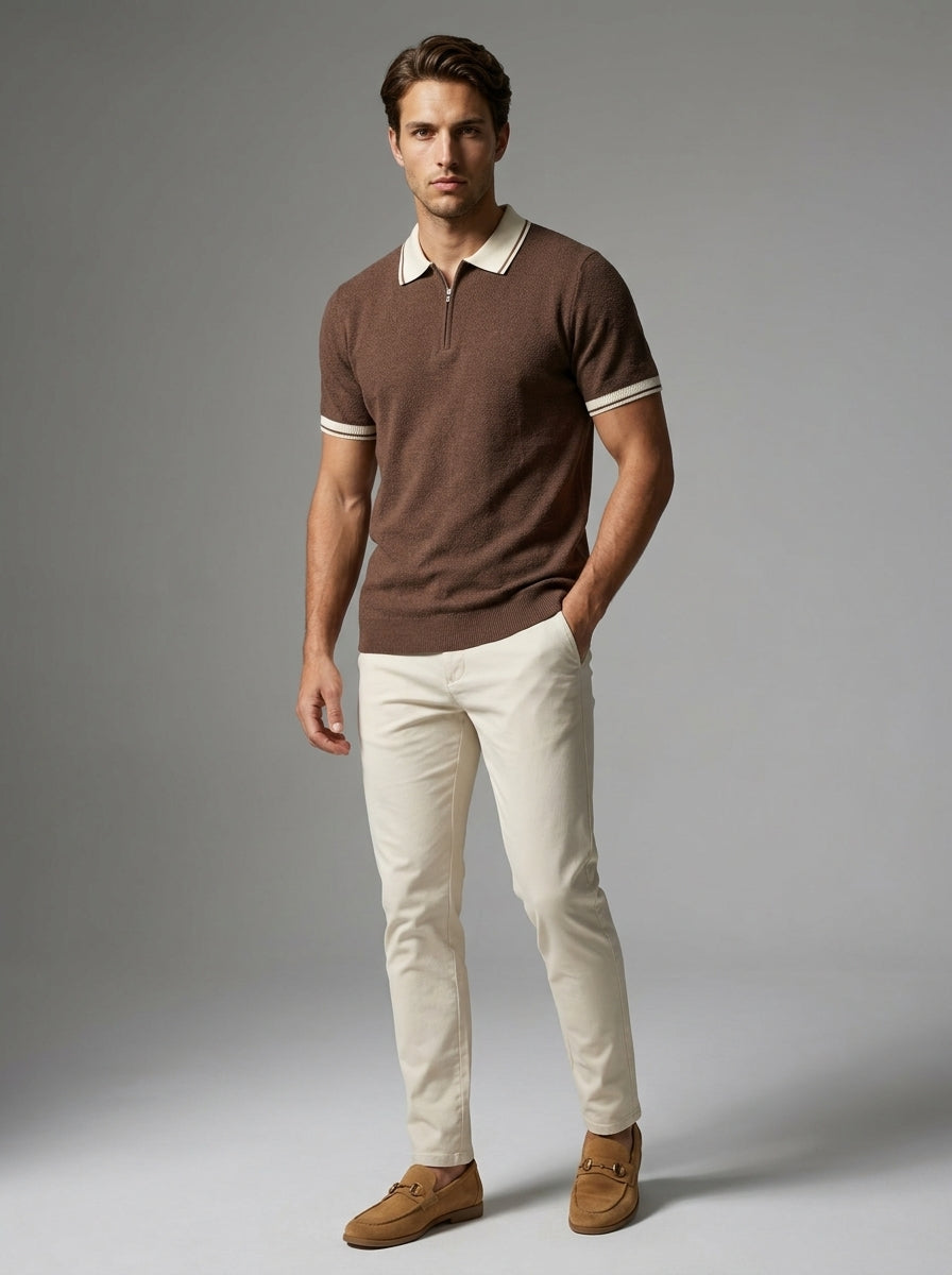 Men's Gauge Knit Quarter Zip Polo Shirt