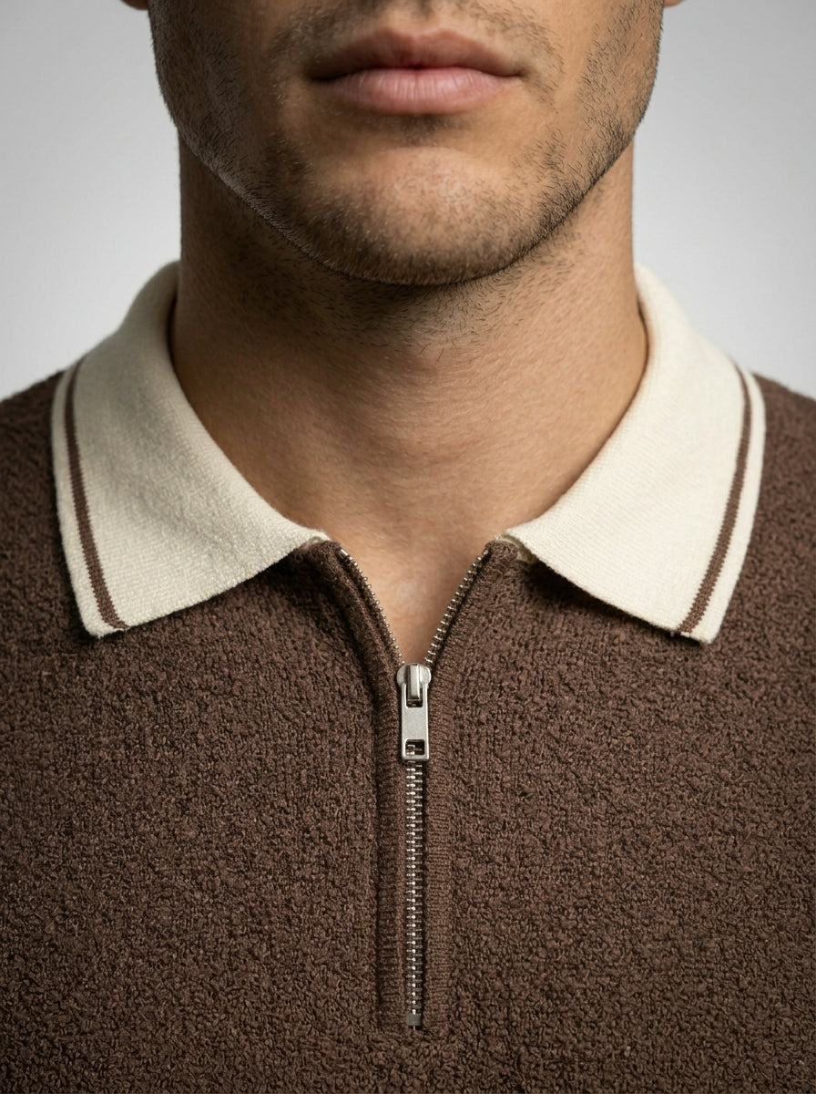 Men's Gauge Knit Quarter Zip Polo Shirt