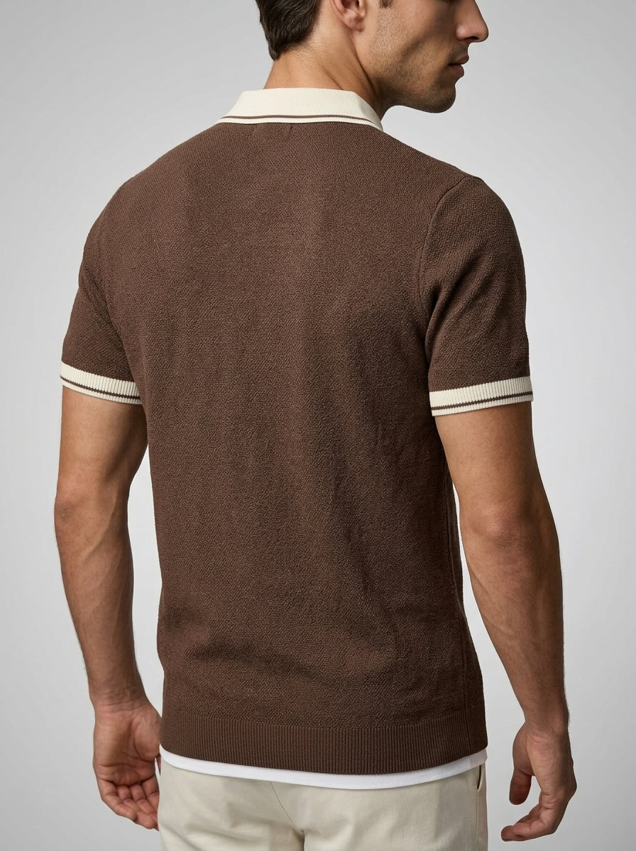 Men's Gauge Knit Quarter Zip Polo Shirt
