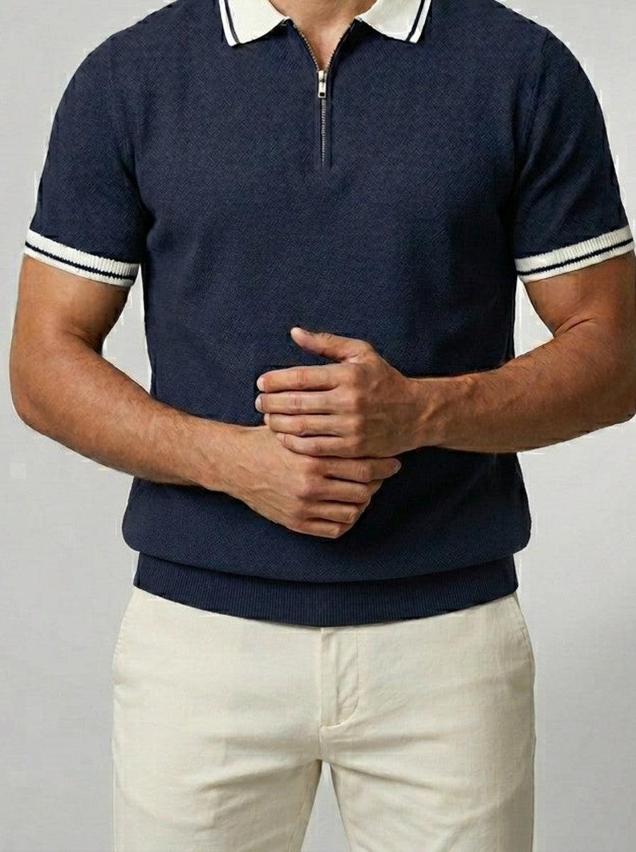 Men's Gauge Knit Quarter Zip Polo Shirt