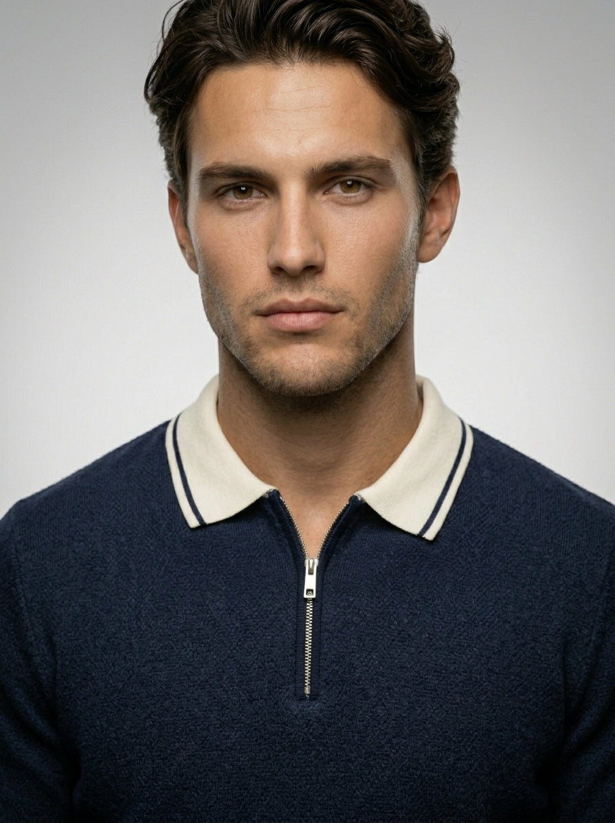 Men's Gauge Knit Quarter Zip Polo Shirt