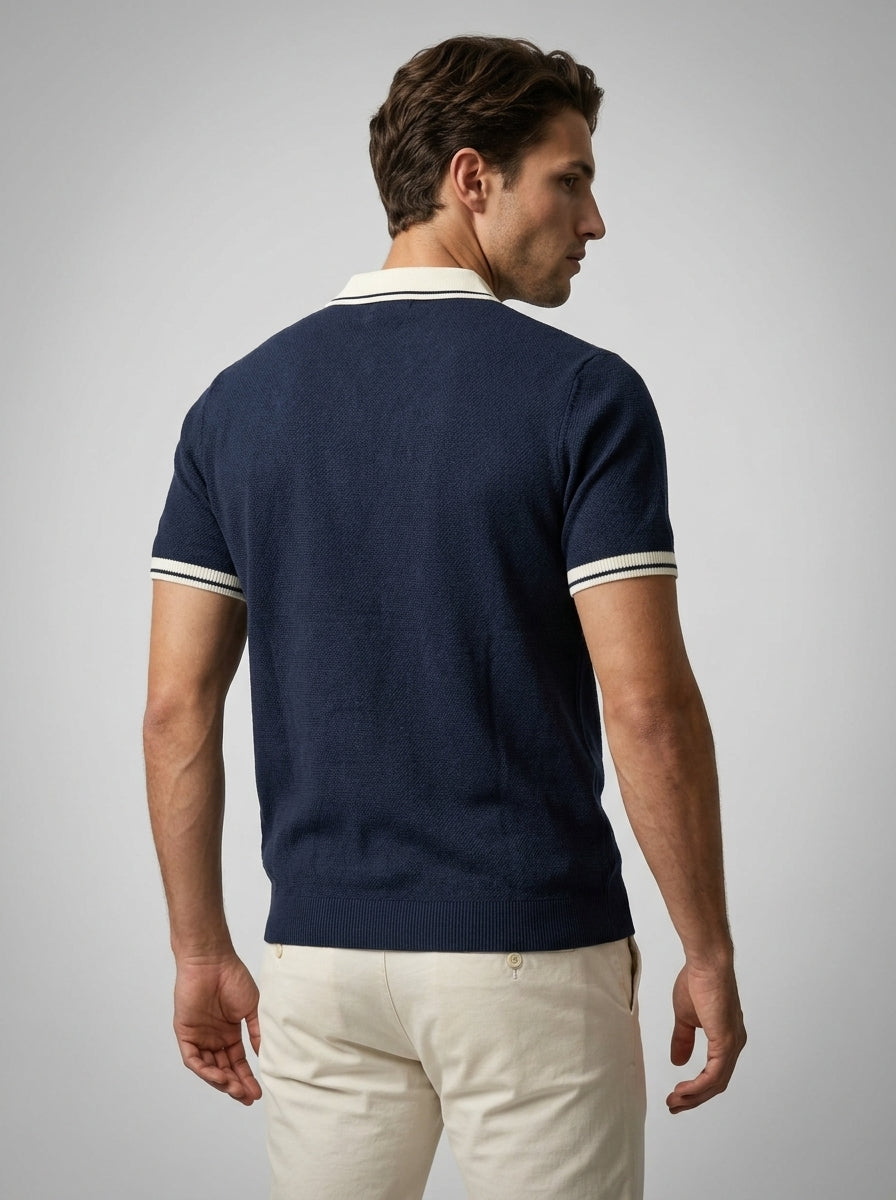 Men's Gauge Knit Quarter Zip Polo Shirt