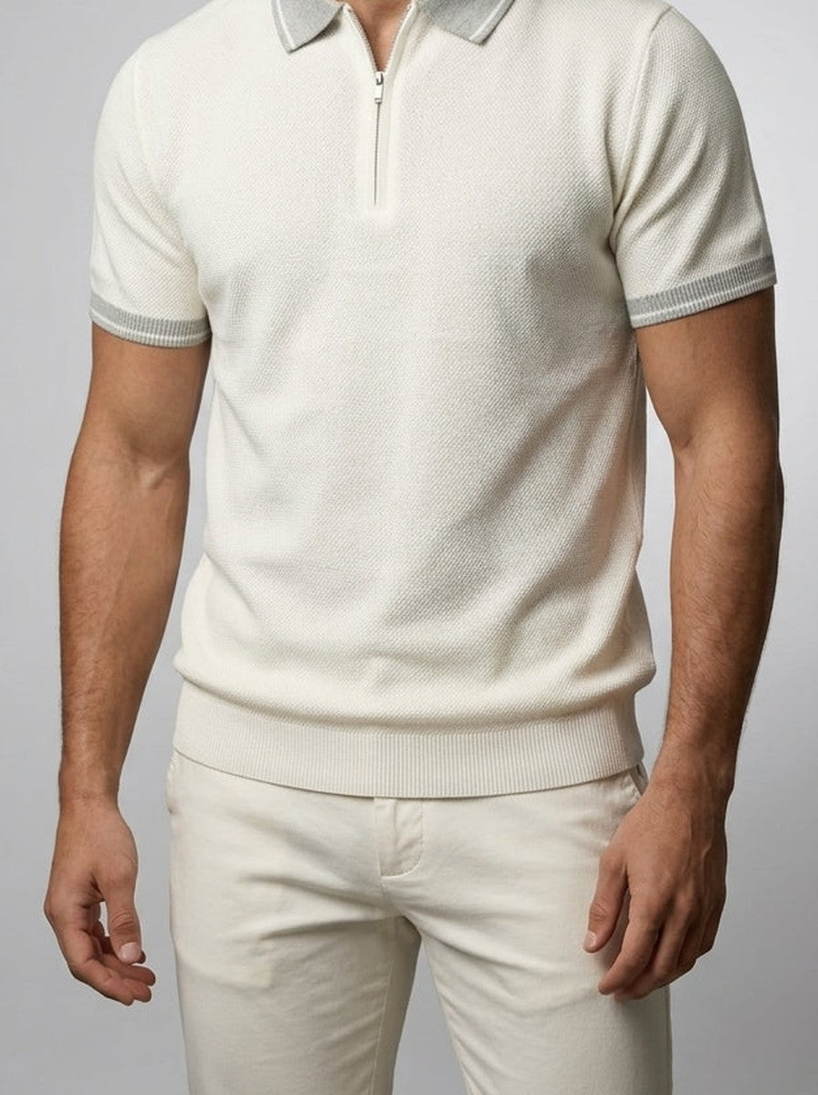Men's Gauge Knit Quarter Zip Summer Polo Shirt
