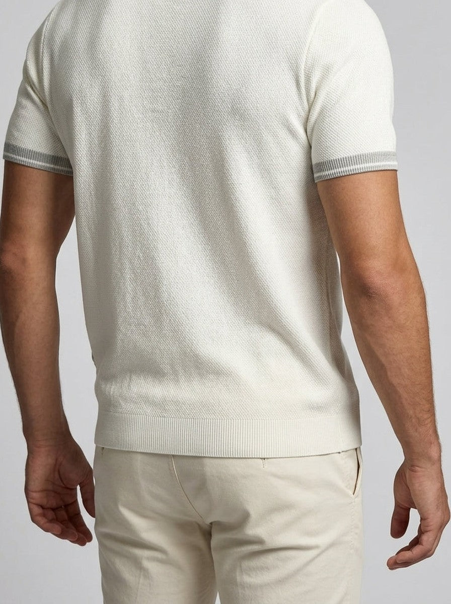 Men's Gauge Knit Quarter Zip Summer Polo Shirt