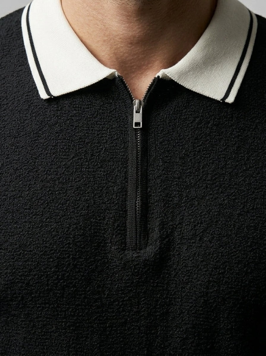 Men's Gauge Knit Quarter Zip Summer Polo Shirt