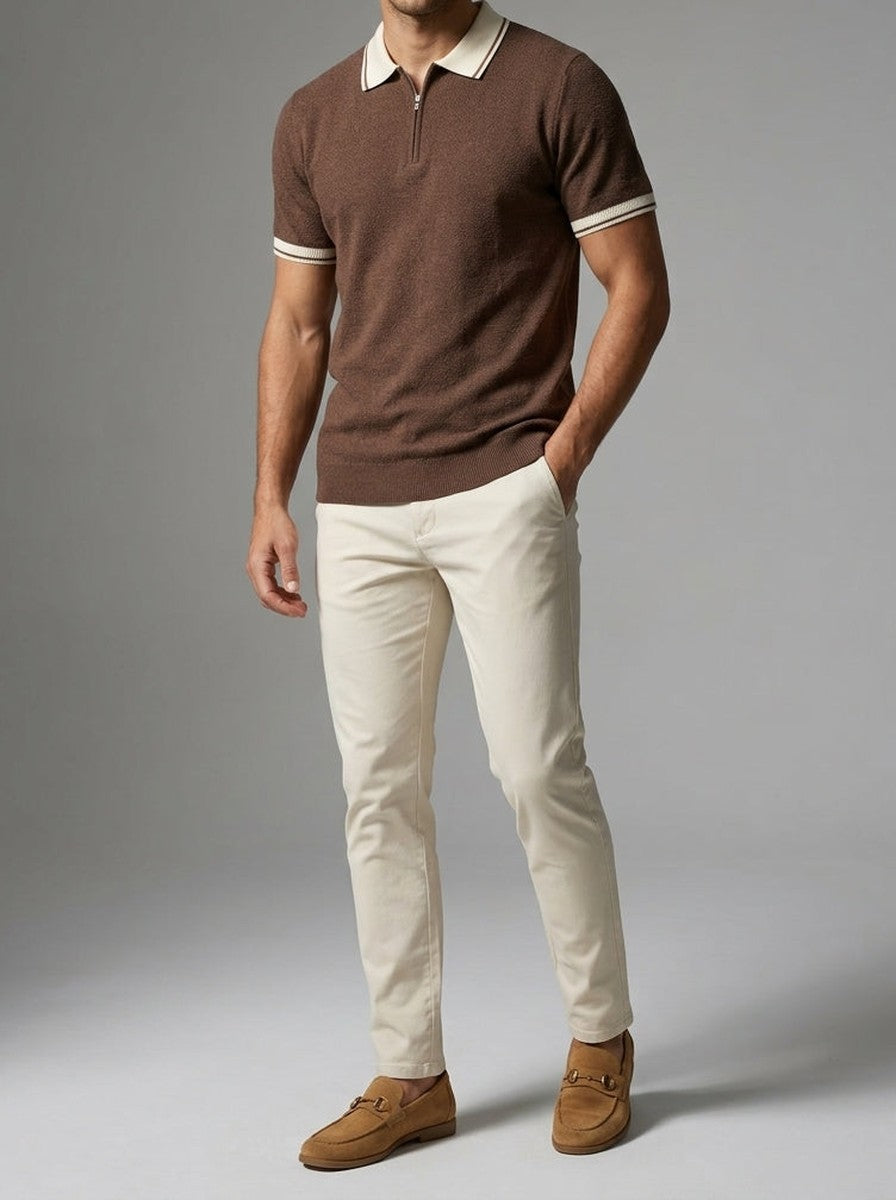 Men's Gauge Knit Quarter Zip Summer Polo Shirt