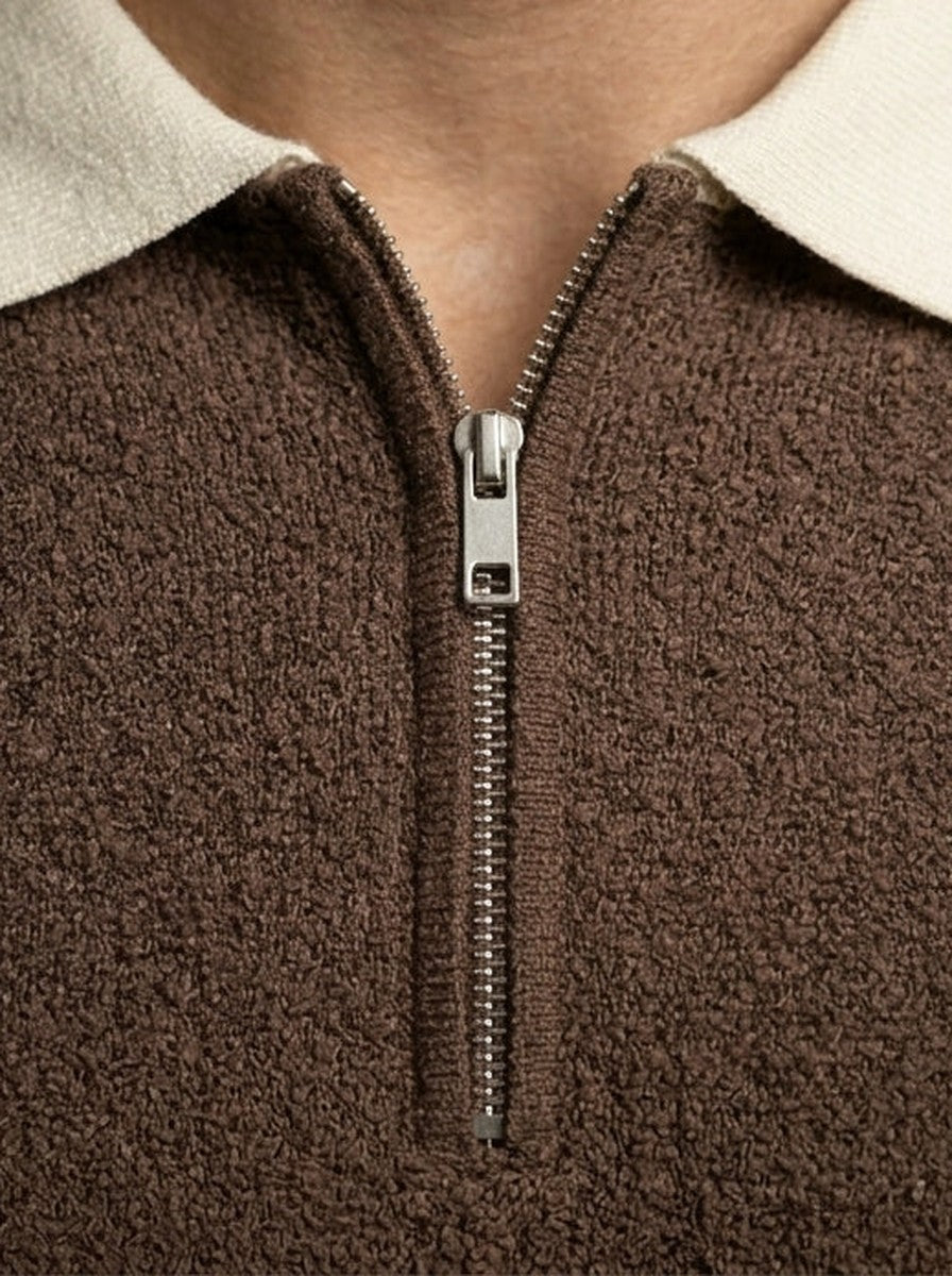 Men's Gauge Knit Quarter Zip Summer Polo Shirt