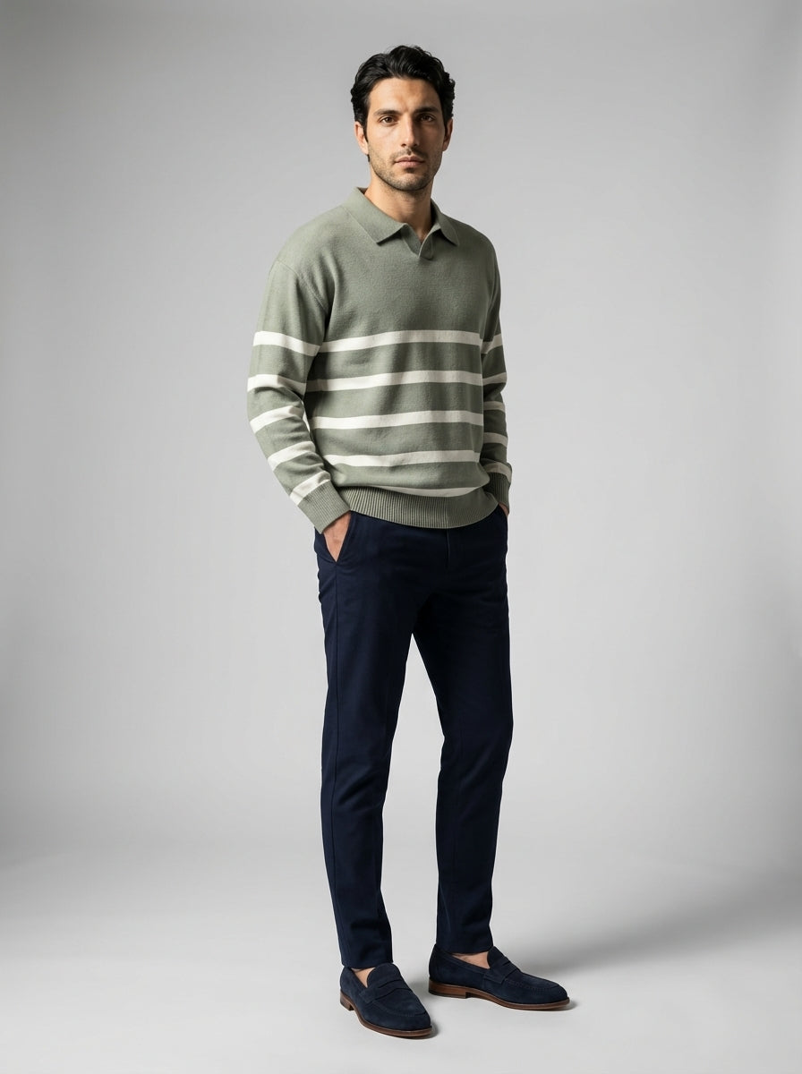 Men's Gauge Long Sleeve Knit Polo Shirt