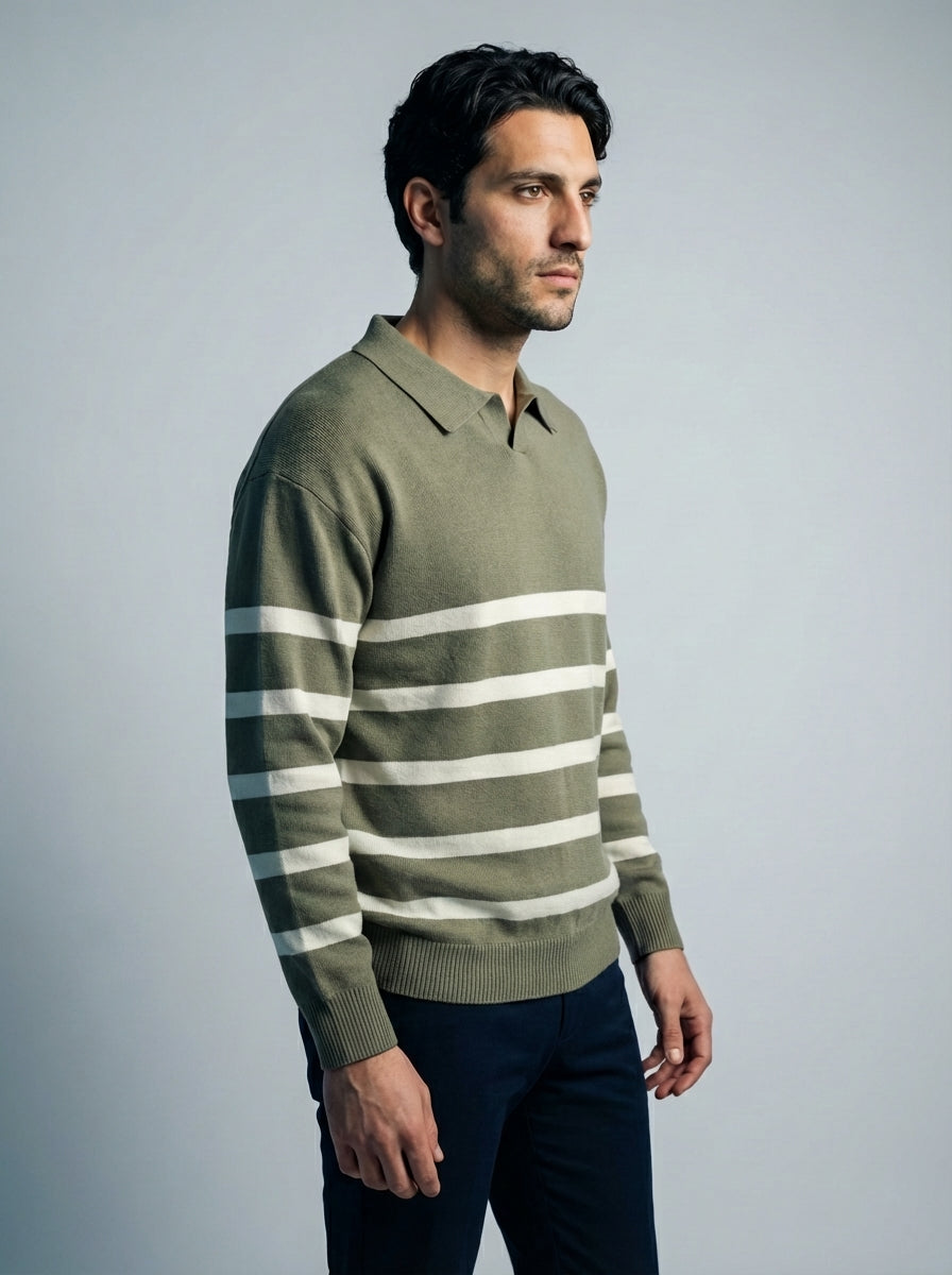 Men's Gauge Long Sleeve Knit Polo Shirt