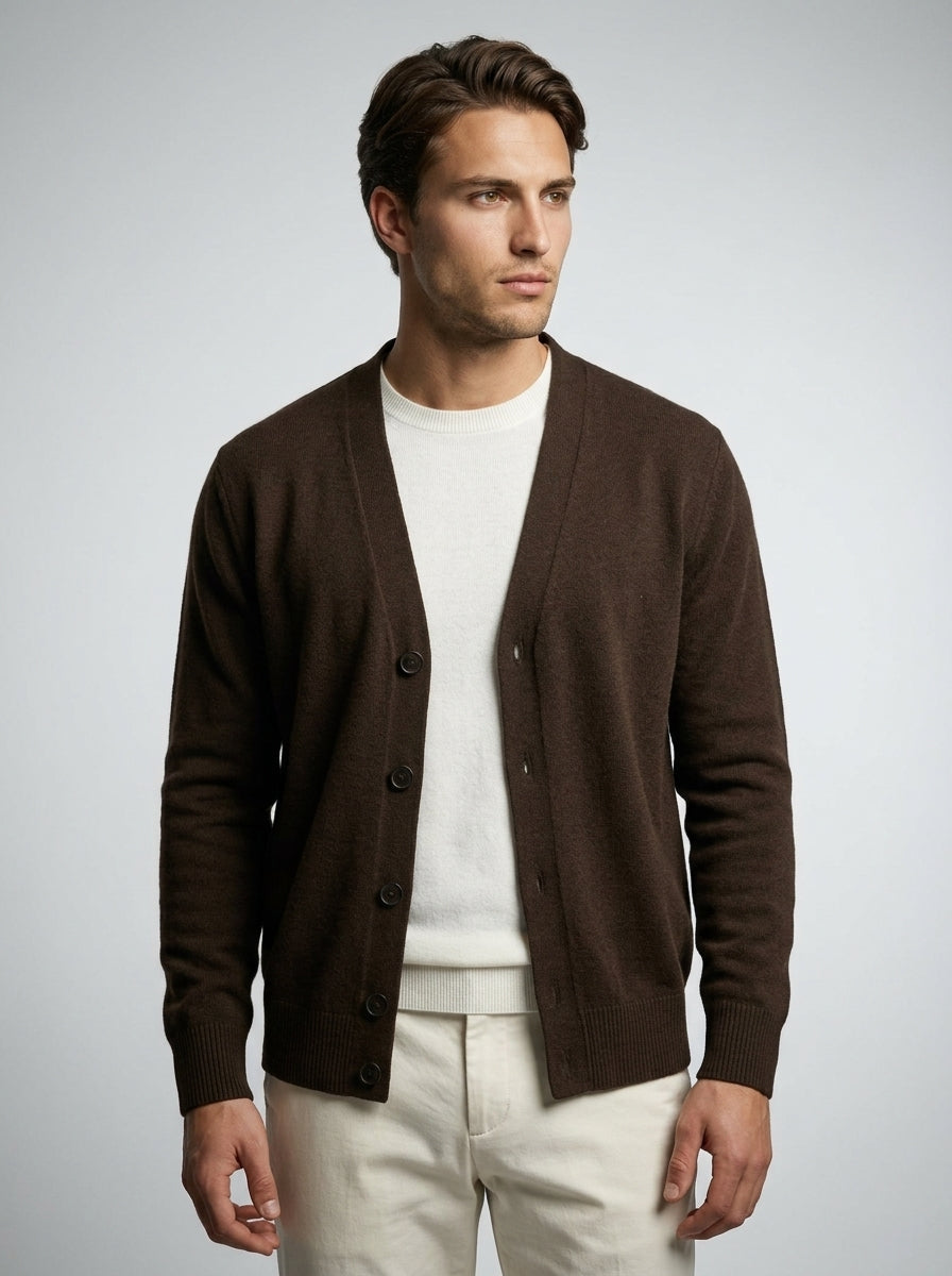 Men's Gauge V Neck Button Through Cardigan