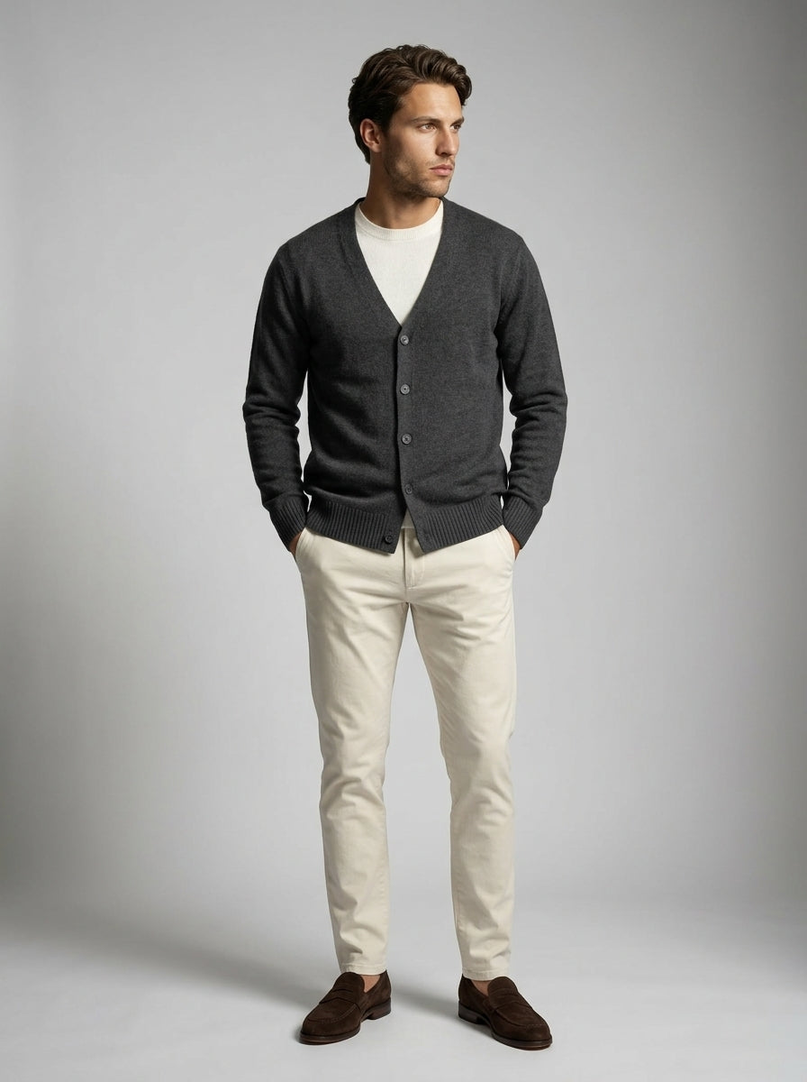 Men's Gauge V Neck Button Through Cardigan