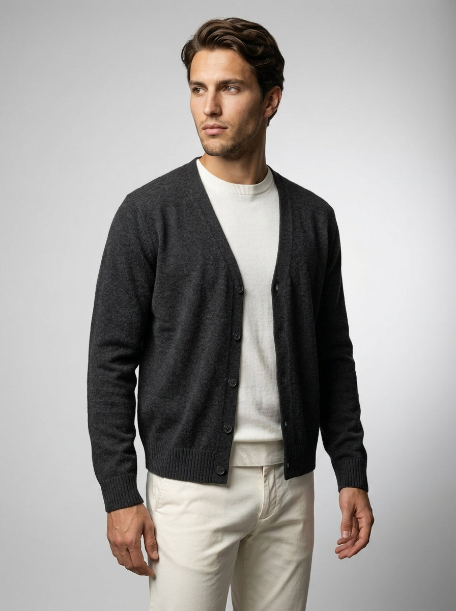 Men's Gauge V Neck Button Through Cardigan