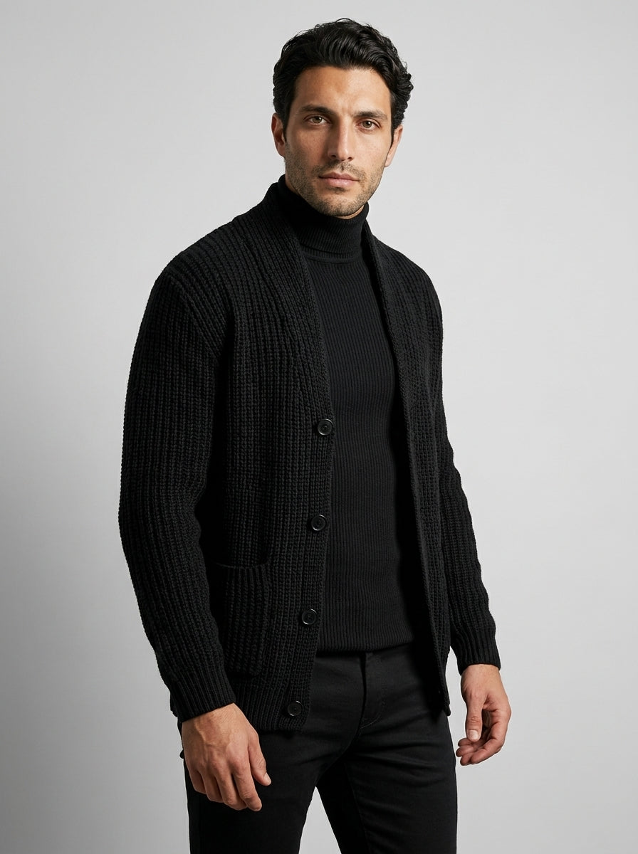 Men's Heavy Rib Knit Shawl Collar Cardigan