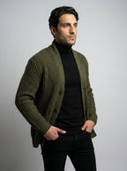 Men's Heavy Rib Knit Shawl Collar Cardigan
