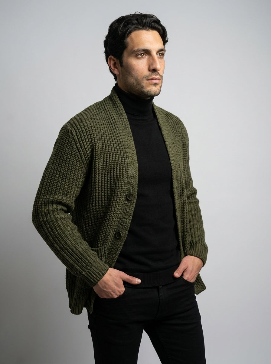 Men's Heavy Rib Knit Shawl Collar Cardigan