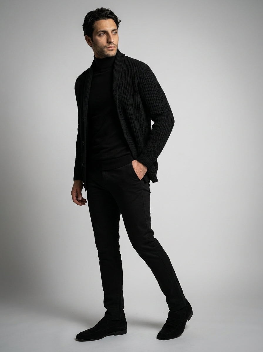 Men's Heavy Rib Knit Shawl Collar Cardigan