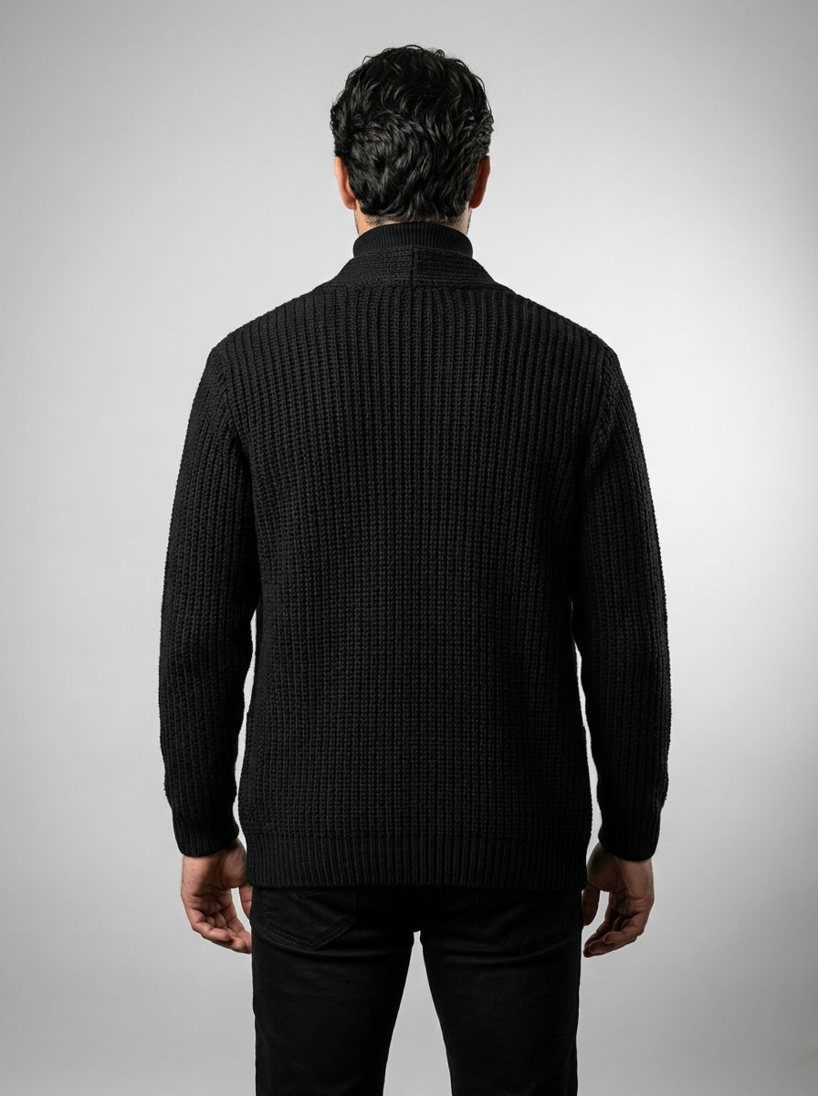 Men's Heavy Rib Knit Shawl Collar Cardigan