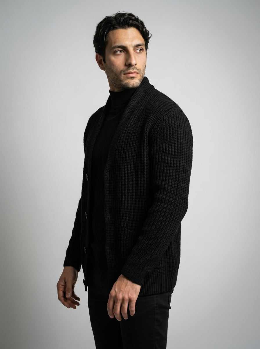 Men's Heavy Rib Knit Shawl Collar Cardigan