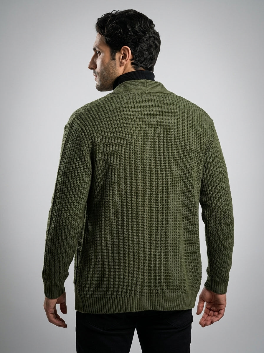 Men's Heavy Rib Knit Shawl Collar Cardigan