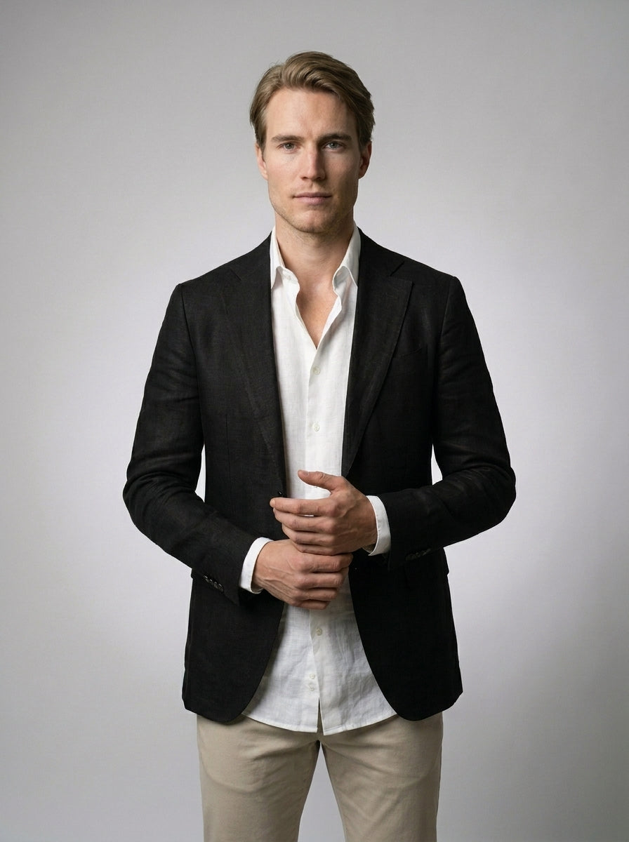 Men's Linen Blend Notch Lapel Two Button Blazer